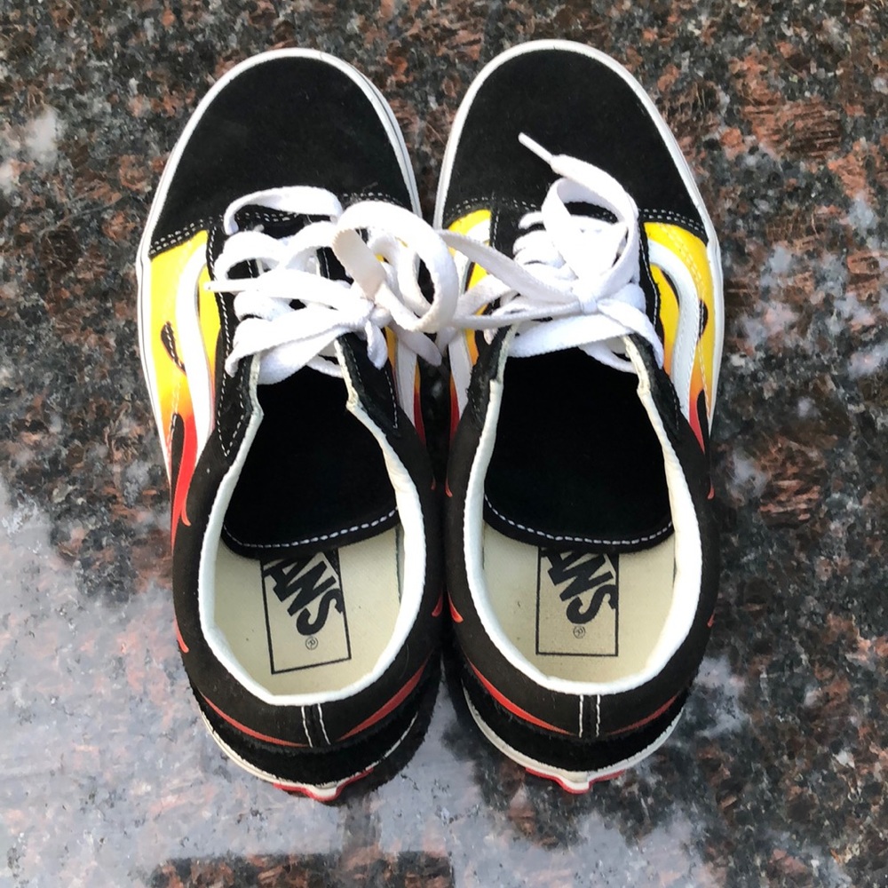 Vans Old Skool Flame Black & White Skate Kids 4.5